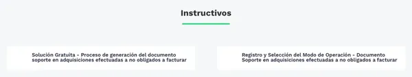 Sección de instructivos del documento soporte en el micrositio de factura electrónica de la DIAN