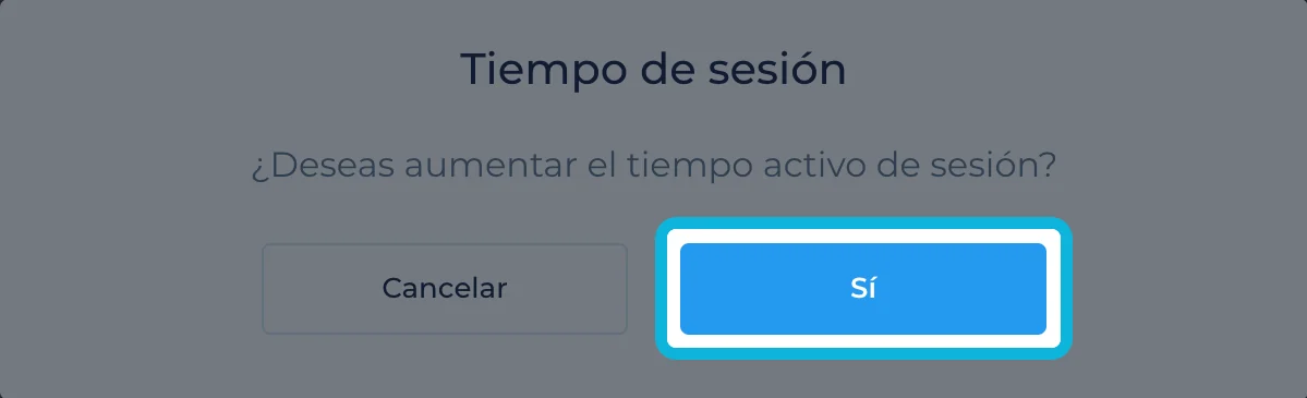 Aviso Tiempo de sesión de GSE con el botón Sí resaltado