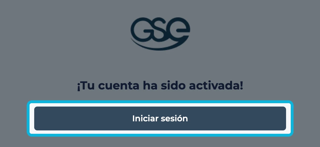 Mensaje Tu cuenta ha sido activada con el botón Iniciar sesión resaltado