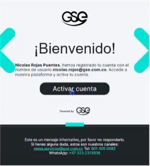 Correo de bienvenida de GSE con el botón Activar cuenta
