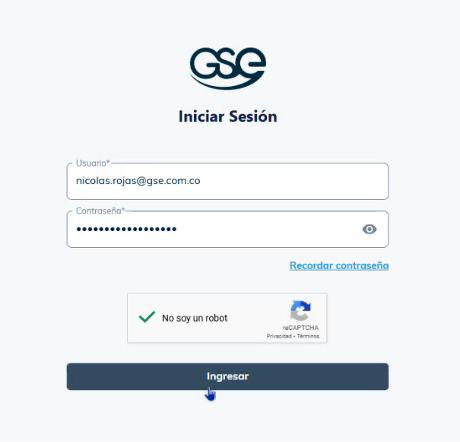Formulario de inicio de sesión de GSE con captcha